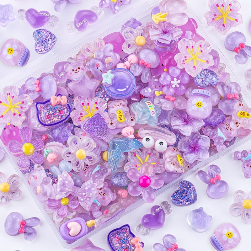 Glitzest 100PCS TINKRSTUFF Purple Slime Charms Jelly Cute Flatback Resin Charms For Slime, Random Kawaii Decoden Charm for Embellishments Phone Junk Case Charms Bulk, Hairpins Scrapbooking Crafting & DIY Decor - Image 1